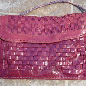 Vintage Pink LEATHER Woven Design Crossbody Bag (21J)